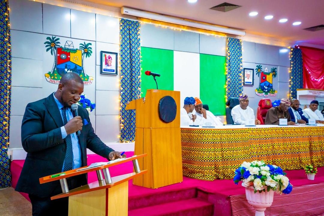 Abayomi speaking at a government event